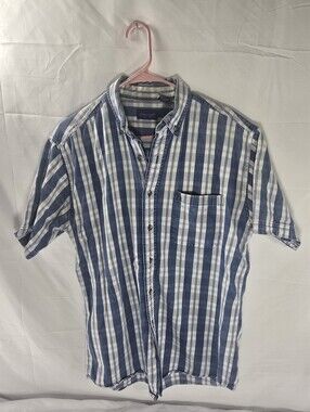 Towncraft Mens Medium Blue White Striped Short Sleeve Button Up Shirt Vintage